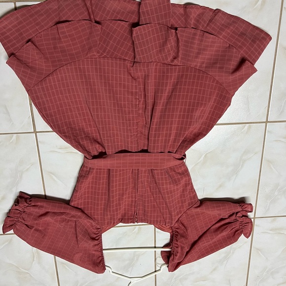 Dusty rose coloured plaid romper - Picture 4 of 7